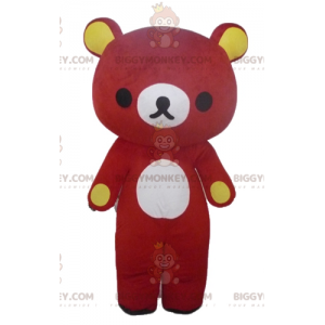 Disfraz de mascota de oso de peluche gigante rojo y amarillo