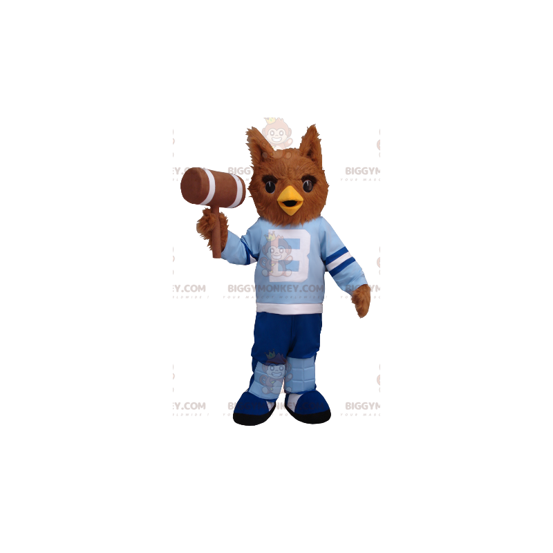 BIGGYMONKEY™ Disfraz de mascota de búho marrón con traje azul -