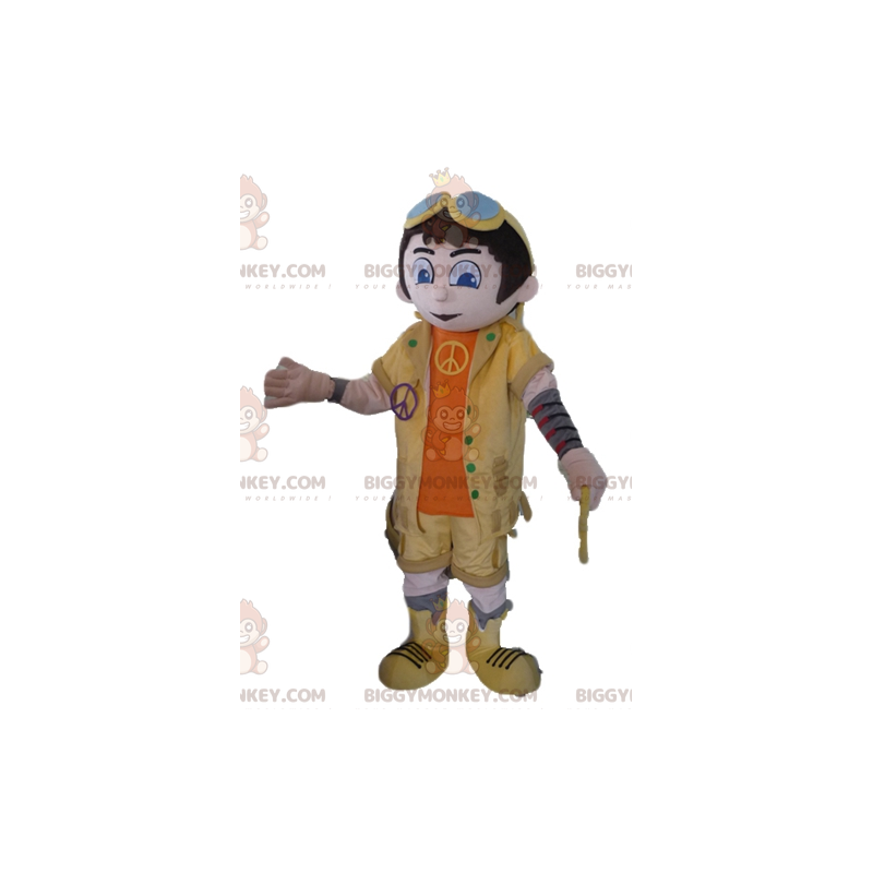 Boy BIGGYMONKEY™ Mascot Costume in Yellow and Orange Outfit