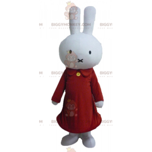 BIGGYMONKEY™ Maskotdräkt Plysch vit kanin klädd i rött -