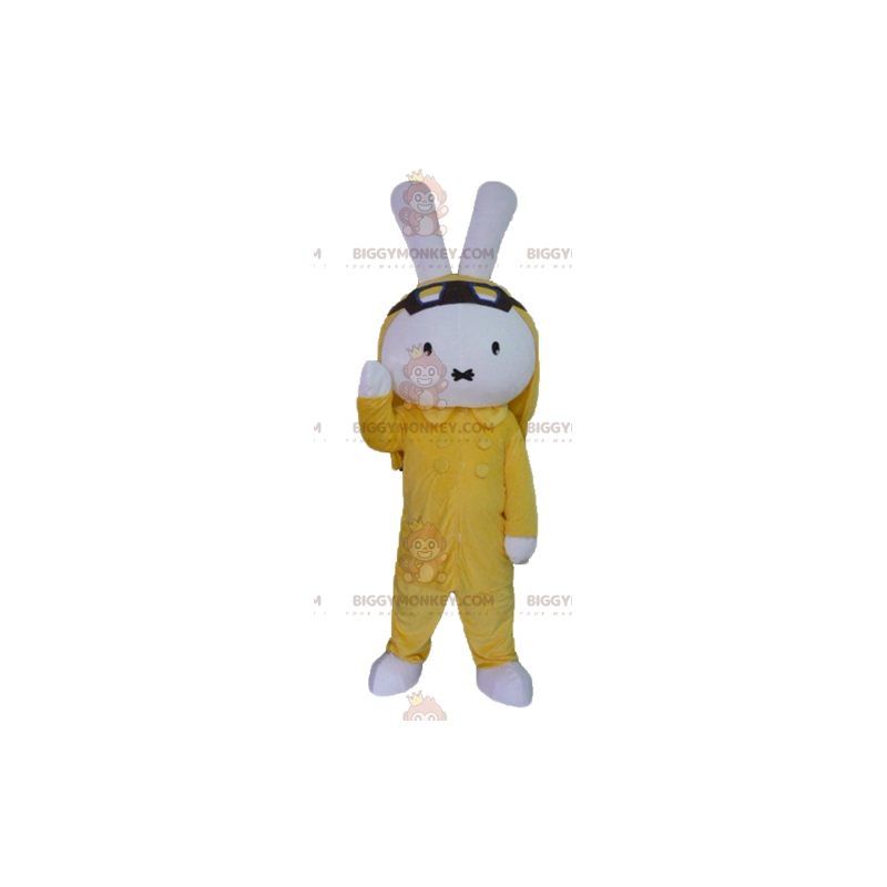 BIGGYMONKEY™ mascottekostuum pluche wit konijn gekleed in geel