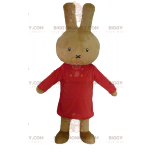 BIGGYMONKEY™ Plysbrun kaninmaskotkostume klædt i rødt -