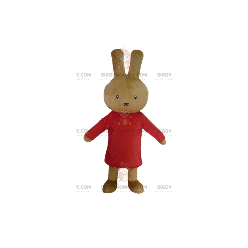 Kostým BIGGYMONKEY™ Plyšový hnědý králičí maskot v červeném –