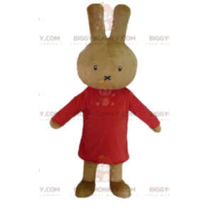 BIGGYMONKEY™ Plush Brown Rabbit Mascot Costume Dressed in Red –