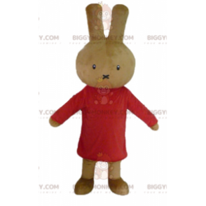 Kostým BIGGYMONKEY™ Plyšový hnědý králičí maskot v červeném –