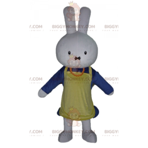 Kostým maskota bílého králíka BIGGYMONKEY™ v modrém se zástěrou