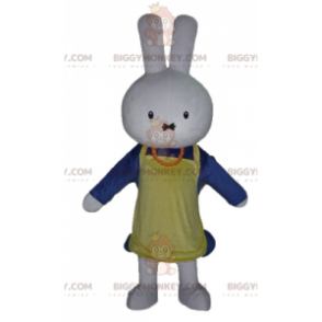 Costume de mascotte BIGGYMONKEY™ de lapin blanc habillé en bleu