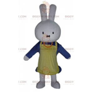 Weißes Kaninchen BIGGYMONKEY™ Maskottchenkostüm in Blau mit