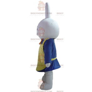Wit konijn BIGGYMONKEY™ mascottekostuum gekleed in blauw met