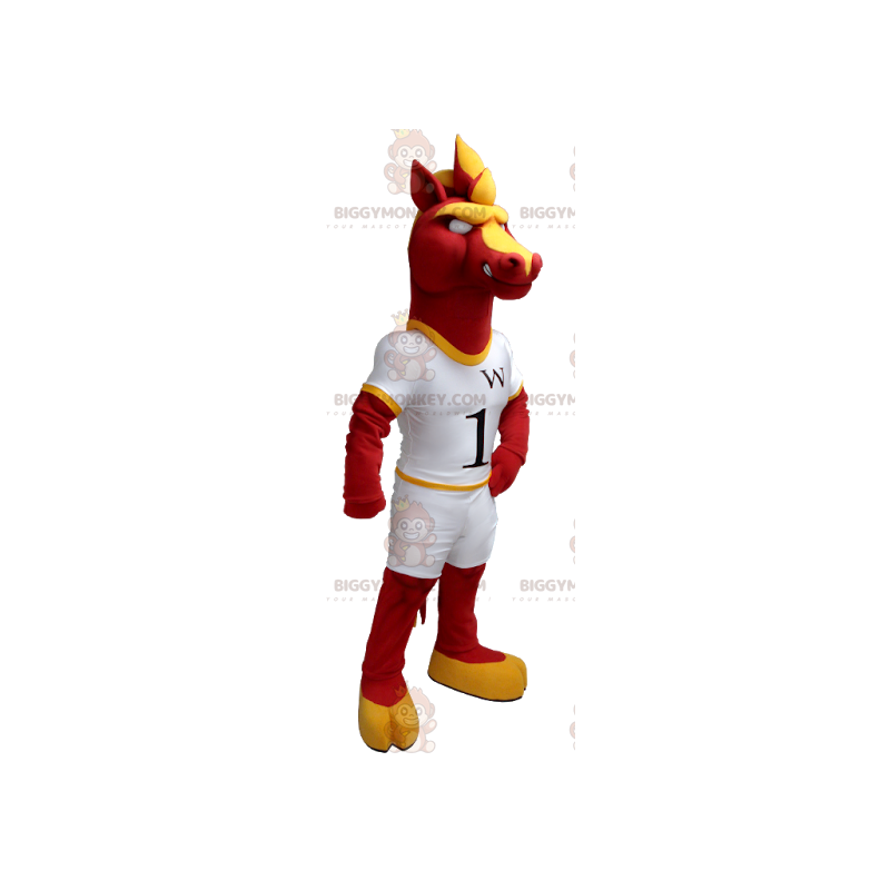 BIGGYMONKEY™ Mascot Costume Red and Yellow Horse in White