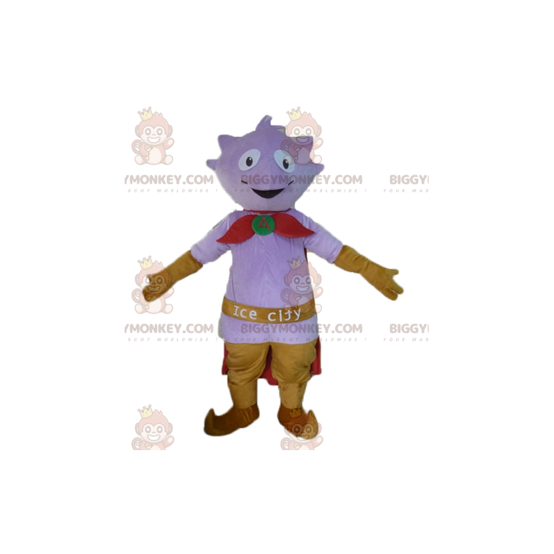 BIGGYMONKEY™ Costume da mascotte mostro viola con mantello e