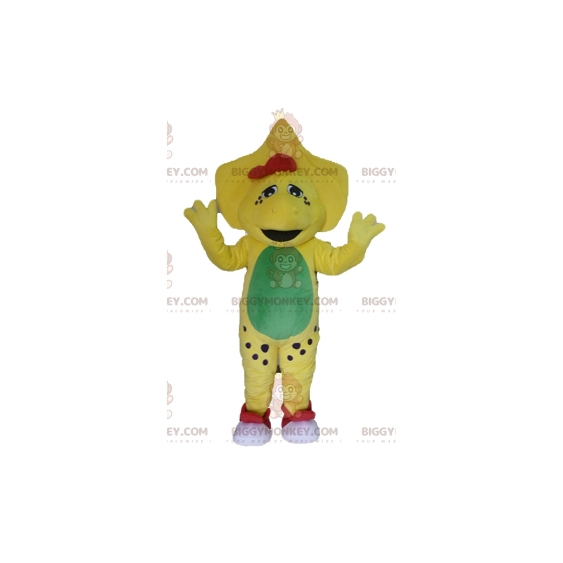 Costume mascotte BIGGYMONKEY™ dinosauro giallo verde e rosso -