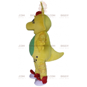 Costume mascotte BIGGYMONKEY™ dinosauro giallo verde e rosso -