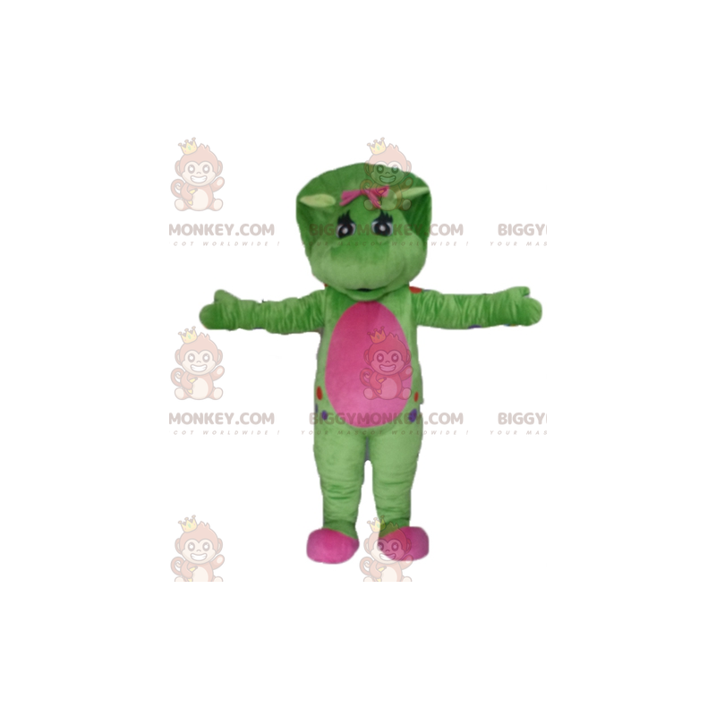 Costume de mascotte BIGGYMONKEY™ de dinosaure vert et rose