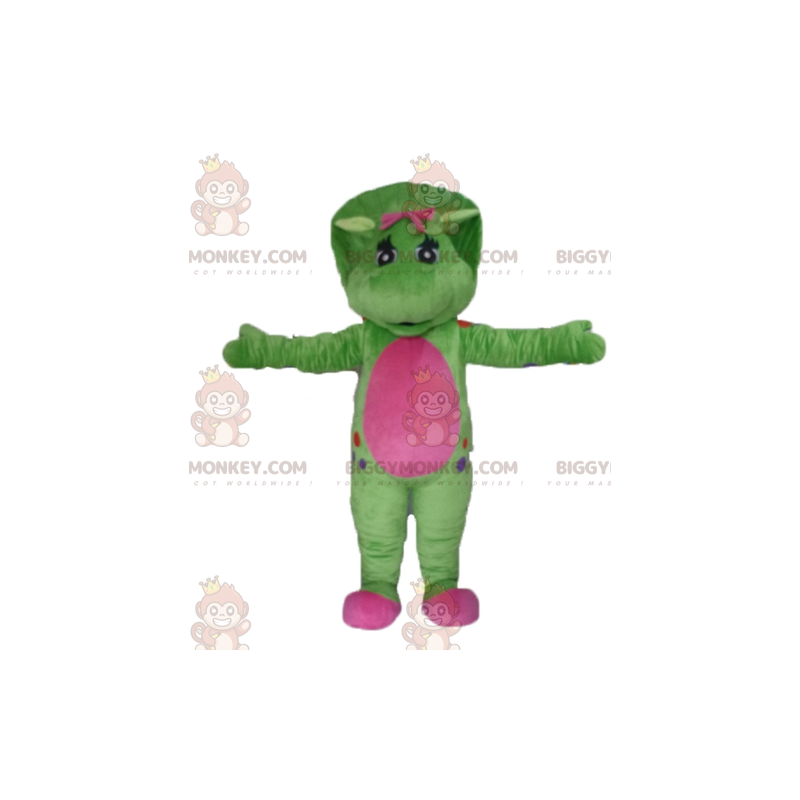 Giant Green and Pink Dinosaur BIGGYMONKEY™ Mascot Costume –