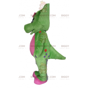 Kostium maskotka olbrzymiego zielono-różowego dinozaura