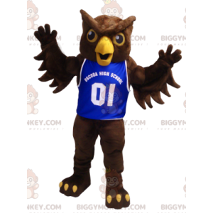 Brown Owl BIGGYMONKEY™ Mascot Costume with Blue Shirt –