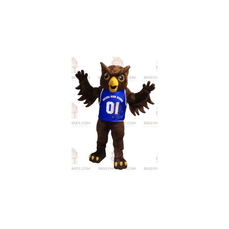 Brown Owl BIGGYMONKEY™ Mascot Costume with Blue Shirt -