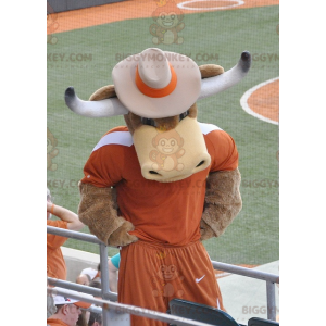 Brown Cow Bull with Horns BIGGYMONKEY™ Mascot Costume -