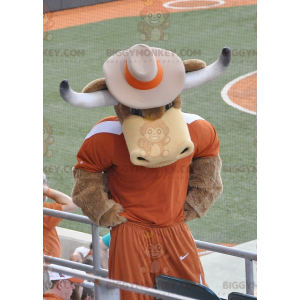 Costume da mascotte toro mucca marrone con corna BIGGYMONKEY™ -