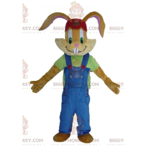 Brun kanin BIGGYMONKEY™ maskotkostume med flot blå heldragt -