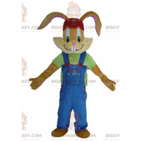 Brun kanin BIGGYMONKEY™ maskotdräkt med snygg blå overall -