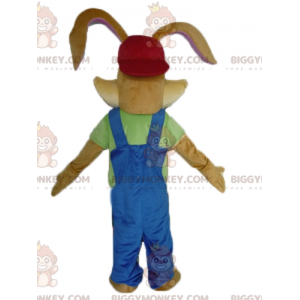 Brown Bunny BIGGYMONKEY™ Mascot Costume With Nice Blue Overalls