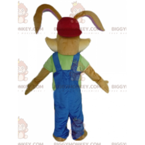 Brown Bunny BIGGYMONKEY™ Mascot Costume With Nice Blue Overalls