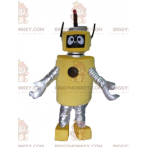 Traje de mascote BIGGYMONKEY™ de grande robô amarelo e prateado