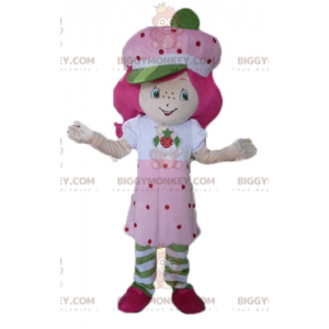 Fato de mascote rosa de menina famosa de bolo de morango