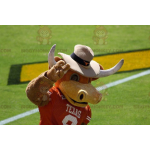 Disfraz de mascota BIGGYMONKEY™ de vaca toro marrón con cuernos
