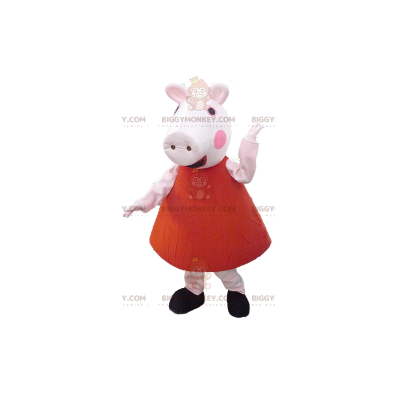 BIGGYMONKEY™ Mascot Costume Pink Pig In Red Dress -