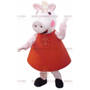 BIGGYMONKEY™ Maskotdräkt Rosa gris i röd klänning - BiggyMonkey