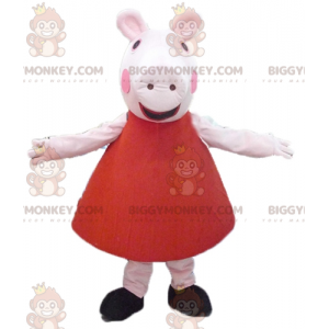 Disfraz de mascota BIGGYMONKEY™ Cerdo rosa con vestido rojo -