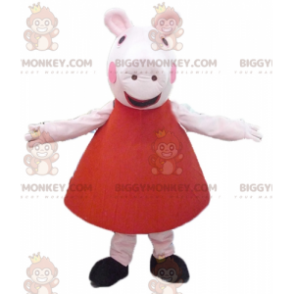 BIGGYMONKEY™ maskotkostume Pink gris i rød kjole -