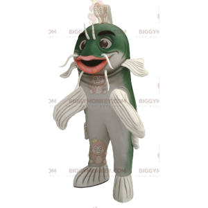 Traje de mascote de peixe-gato verde e branco BIGGYMONKEY™ –