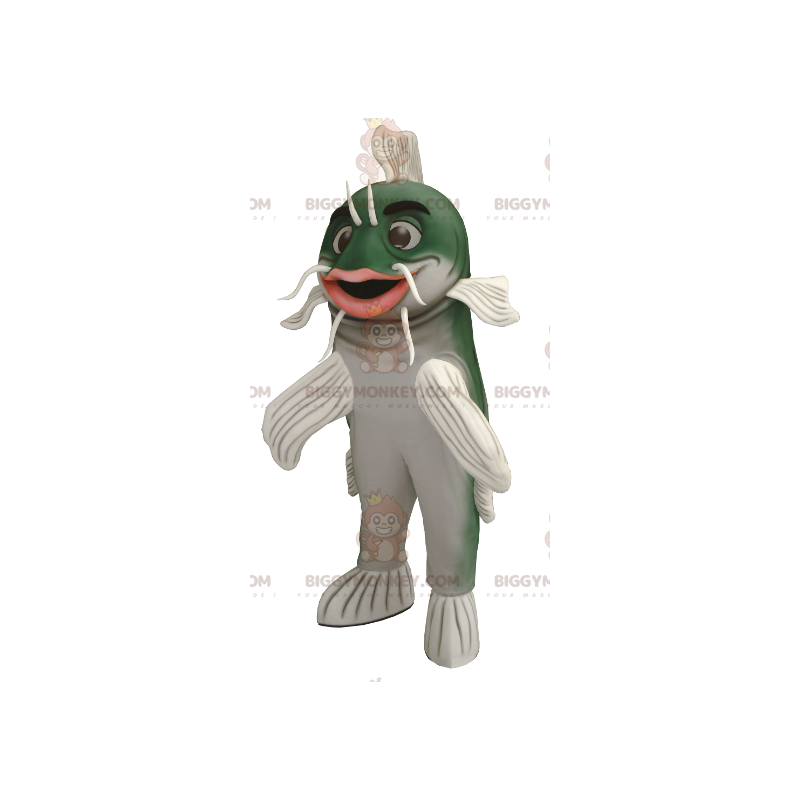 Grün-weißer Wels BIGGYMONKEY™ Maskottchen-Kostüm -
