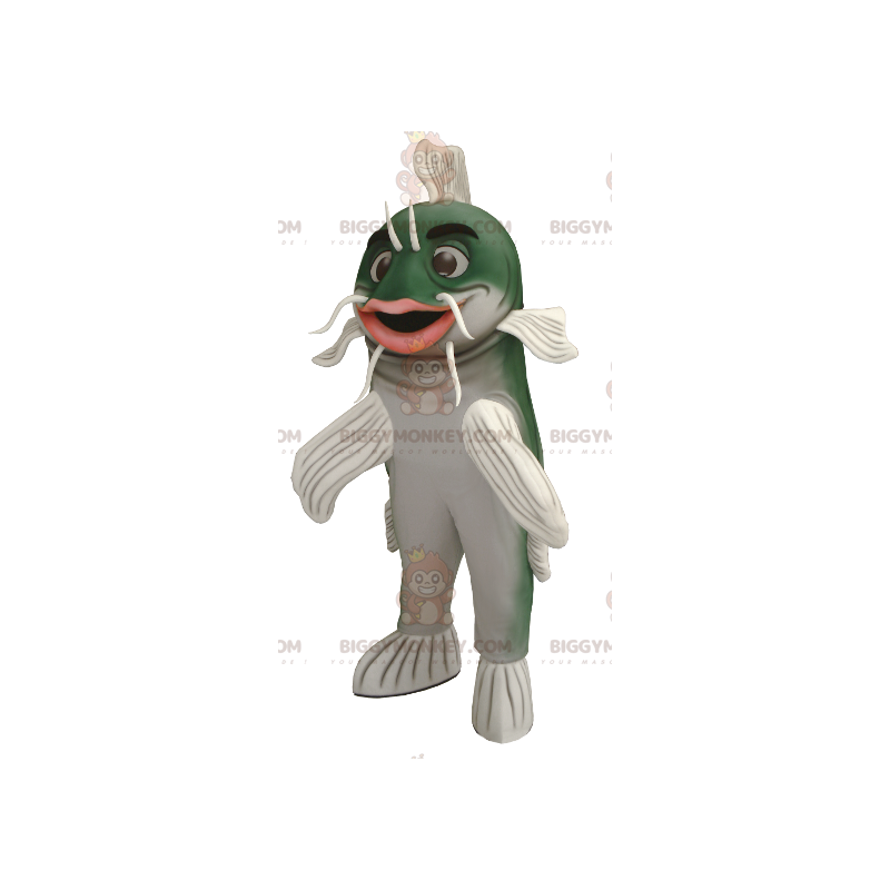 Traje de mascote de peixe-gato verde e branco BIGGYMONKEY™ –