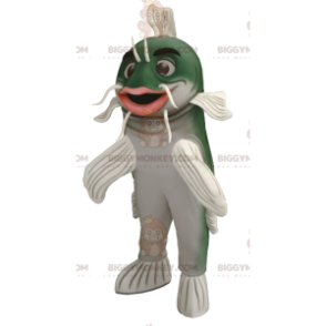 Traje de mascote de peixe-gato verde e branco BIGGYMONKEY™ –