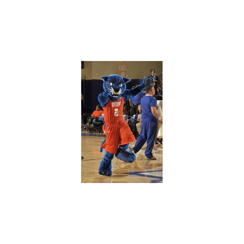 Blue Panther Mascot Costume BIGGYMONKEY™ i orange sportstøj -