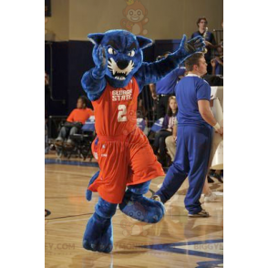 Blue Panther Mascot Costume BIGGYMONKEY™ i orange sportkläder -