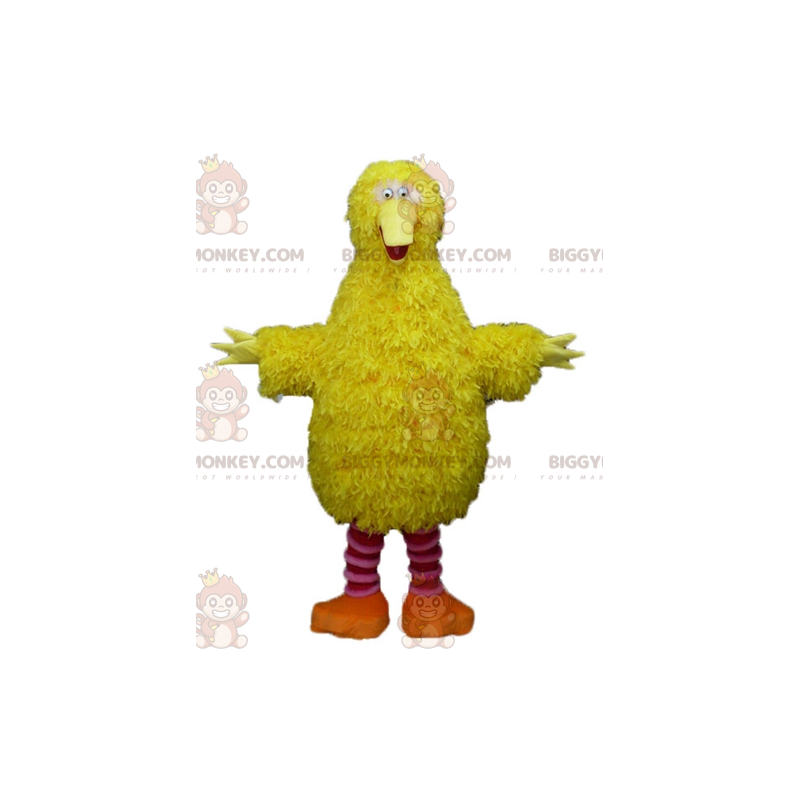 Traje de mascote de pássaro amarelo e rosa BIGGYMONKEY™ macio