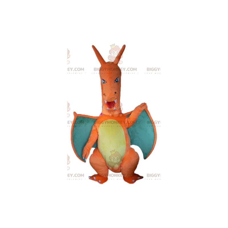 Costume de mascotte BIGGYMONKEY™ de dragon orange vert et jaune