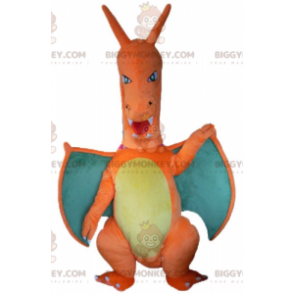 Costume de mascotte BIGGYMONKEY™ de dragon orange vert et jaune