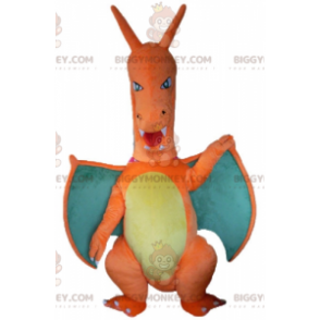 Disfraz de mascota dragón gigante naranja, verde y amarillo
