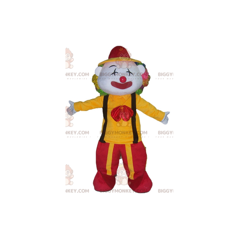 Klovni BIGGYMONKEY™ maskottiasu punaisessa ja keltaisessa