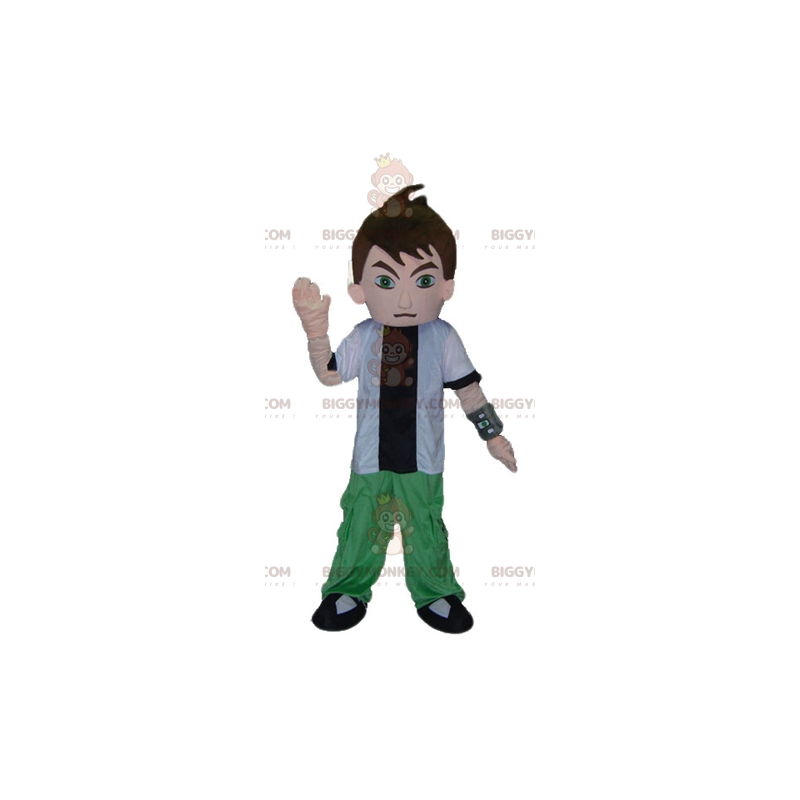Teen Boy BIGGYMONKEY™ Mascot Costume in White Green and Black