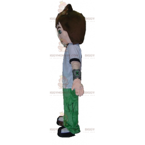 Teenage dreng BIGGYMONKEY™ maskot kostume i hvidt grønt og sort