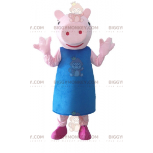 BIGGYMONKEY™ Costume da mascotte Maialino rosa con vestito blu