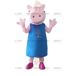 Fantasia de mascote BIGGYMONKEY™ Porco rosa com vestido azul –